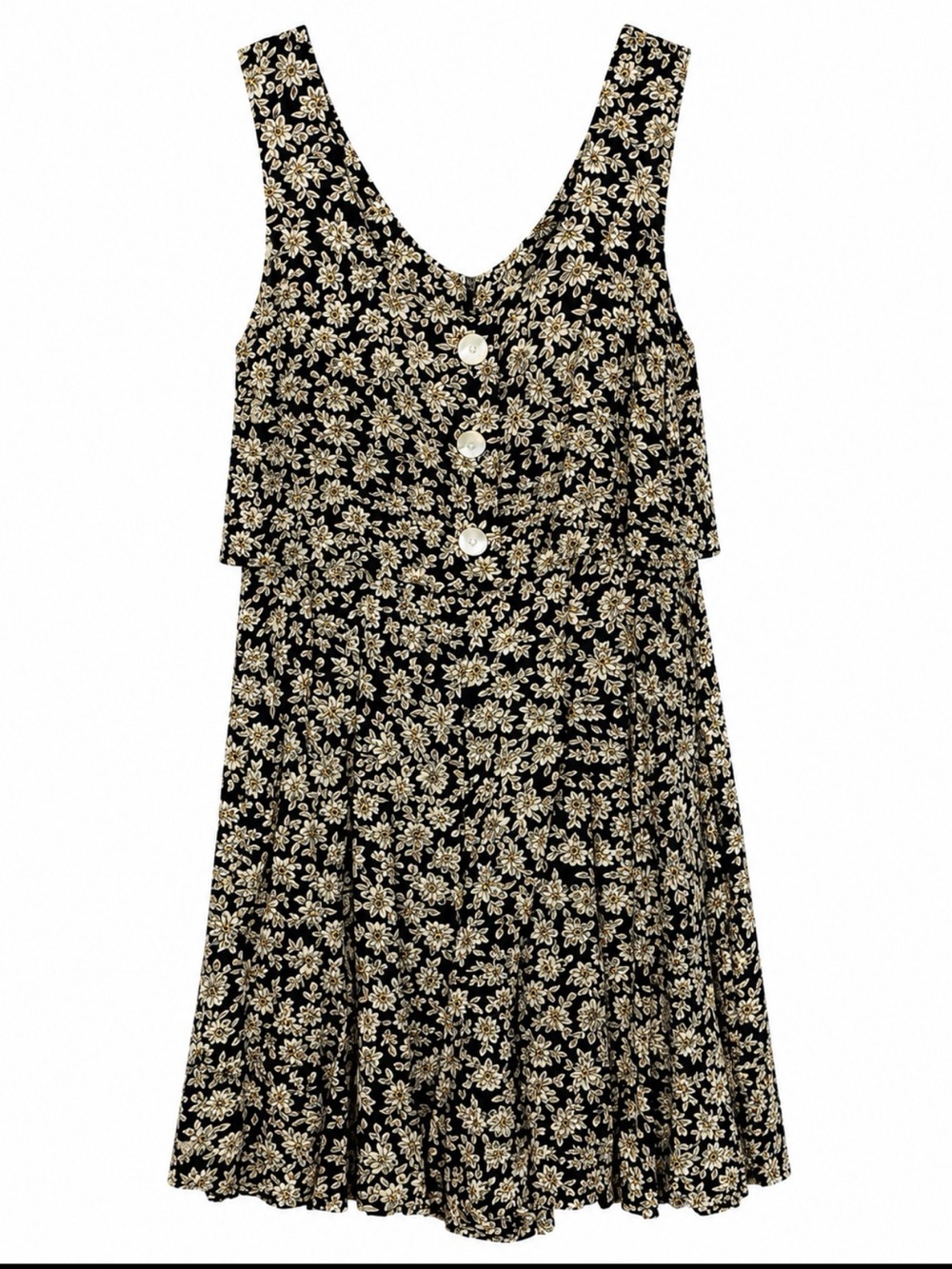 Vintage Black Floral Button-Front Summer Romper size Small